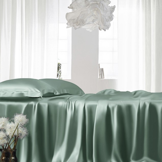 Online Celadon Green 22 Momme Mulberry Silk Fitted Sheet UK