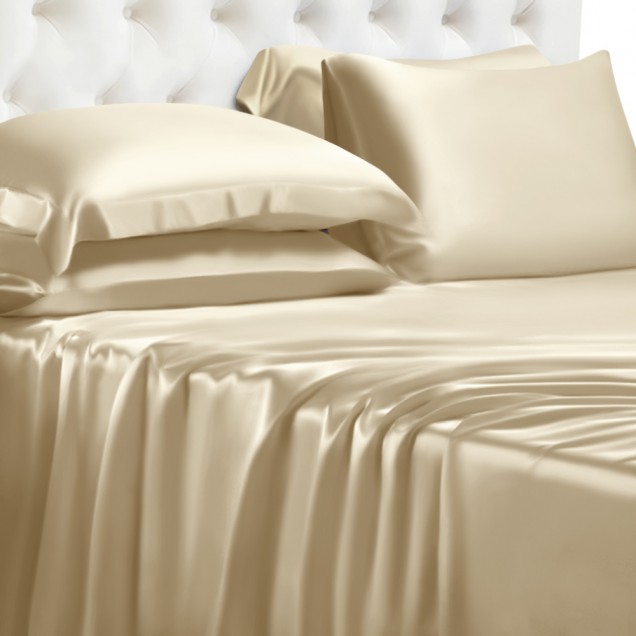 Online Champagne 22 Momme Mulberry Silk Fitted Sheet UK Online Champagne 22 Momme Mulberry Silk Fitted Sheet UK
