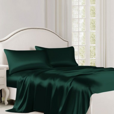 Online Dark Green 22 Momme Mulberry Silk Flat Sheet UK