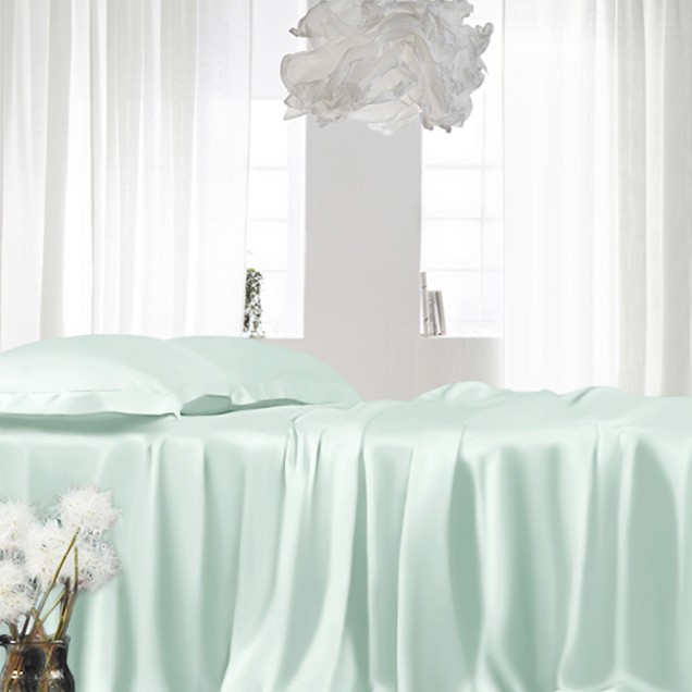 Online Light Cyan 22 Momme Mulberry Silk Fitted Sheet UK