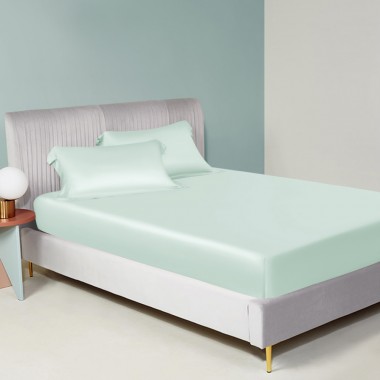 Online Light Cyan 22 Momme Mulberry Silk Fitted Sheet UK