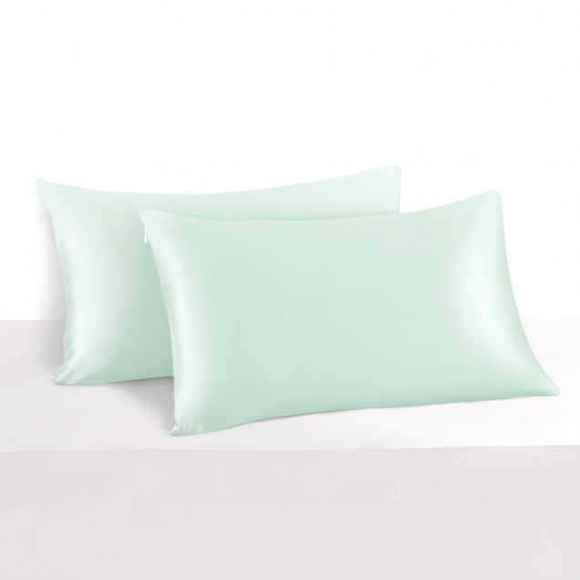 Online Light Cyan 22 Momme Mulberry Zipper Silk Pillowcase UK