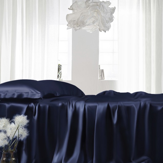 Online Navy 22 Momme Mulberry Silk Fitted Sheet UK