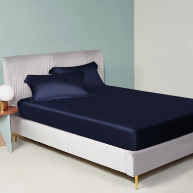 Online Navy 22 Momme Mulberry Silk Fitted Sheet UK