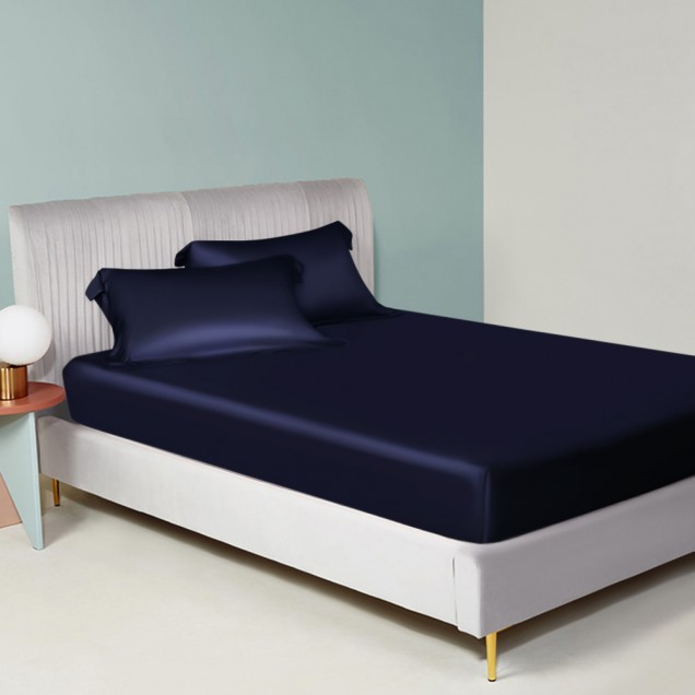 Online Navy 22 Momme Mulberry Silk Sheet Set UK Online Navy 22 Momme Mulberry Silk Sheet Set UK