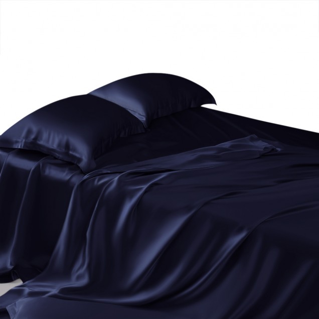 Online Navy 22 Momme Mulberry Silk Sheet Set UK Online Navy 22 Momme Mulberry Silk Sheet Set UK