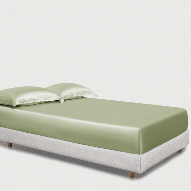Online Sage Green 22 Momme Mulberry Silk Fitted Sheet UK Online Sage Green 22 Momme Mulberry Silk Fitted Sheet UK