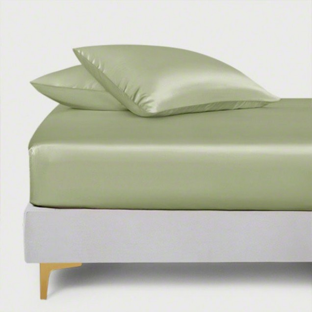 Online Sage Green 22 Momme Mulberry Silk Fitted Sheet UK Online Sage Green 22 Momme Mulberry Silk Fitted Sheet UK