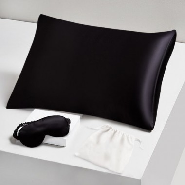 Online Two Piece Silk Gift Set Black Pillowcase & Eye Mask UK