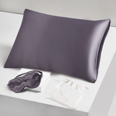 Online Two Piece Silk Gift Set Slate Gray Pillowcase & Eye Mask UK